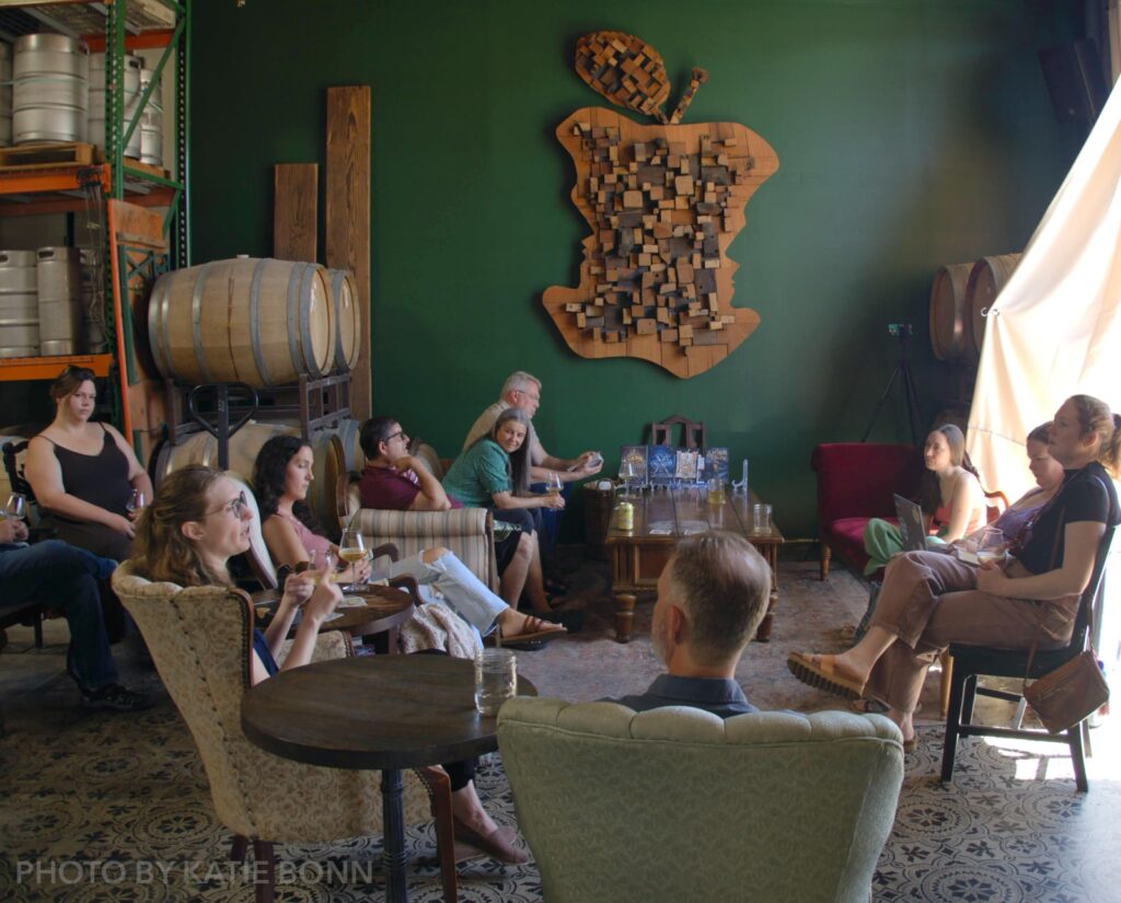 Speakers and audience at Two Broads Ciderworks